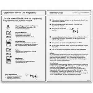 Klebeschild Bedienhinweise Deutsch